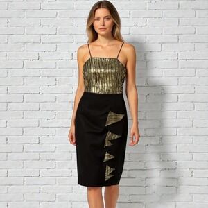 Vintage 1980s Missteen Cocktail Dress Womens Size Small Metallic Gold Disco Club